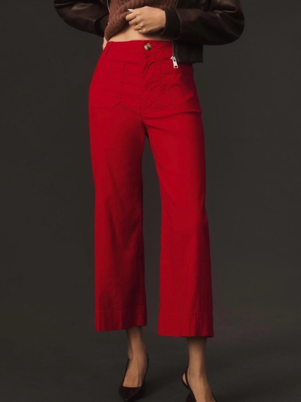 Anthropologie Maeve The Colette Crop Wide-Leg Pants, Magic Fabric in Red - S 28